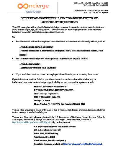 Notice Informing Individuals About Nondiscrimination and Accessibility Requirements